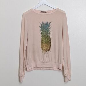 Wildfox Baggy Beach Jumper Small Pink Sweatshirt Pineapple Graphic